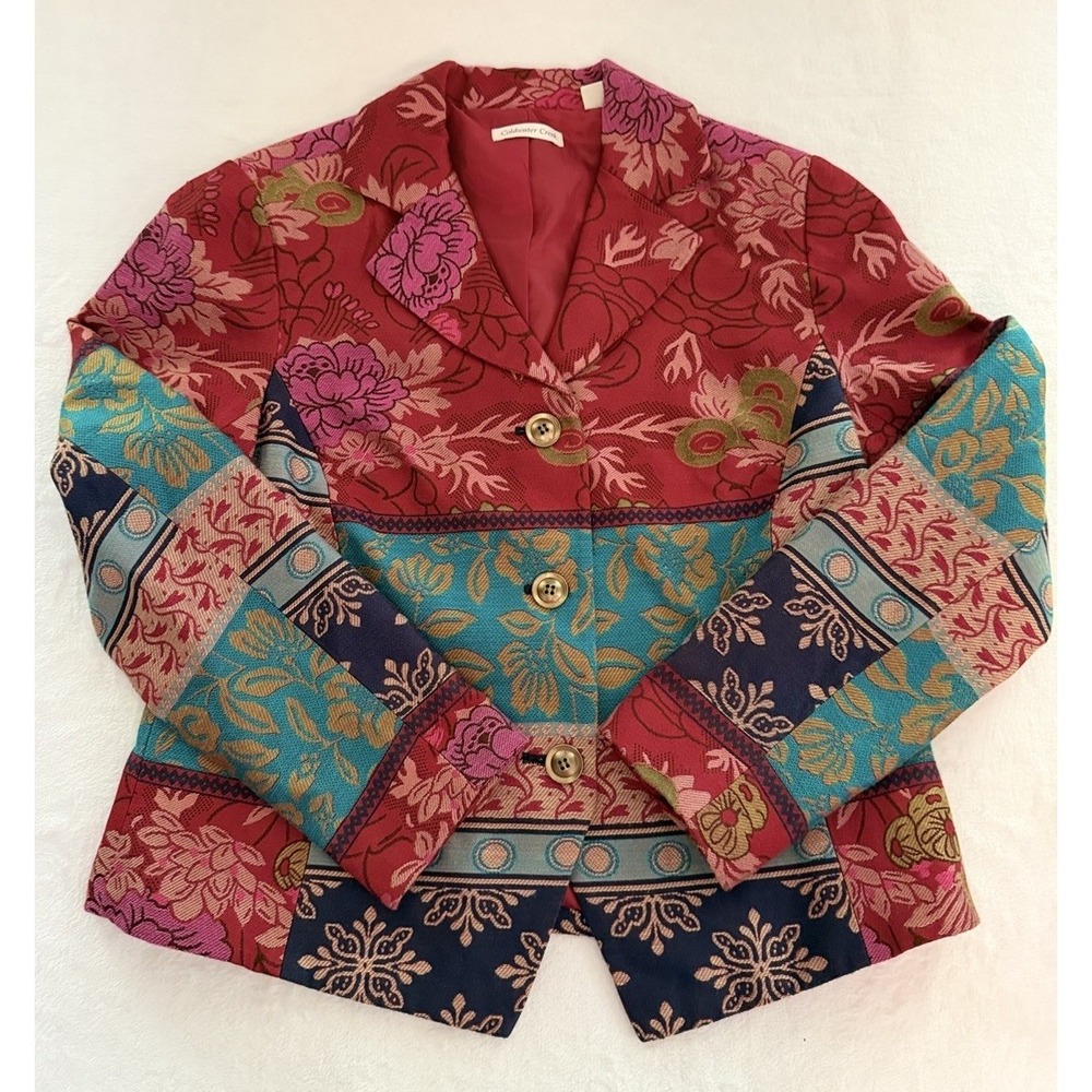 Coldwater Creek Tapestry Blazer Women 16 Patchwork Whimsygoth 90"s Art Deco‎